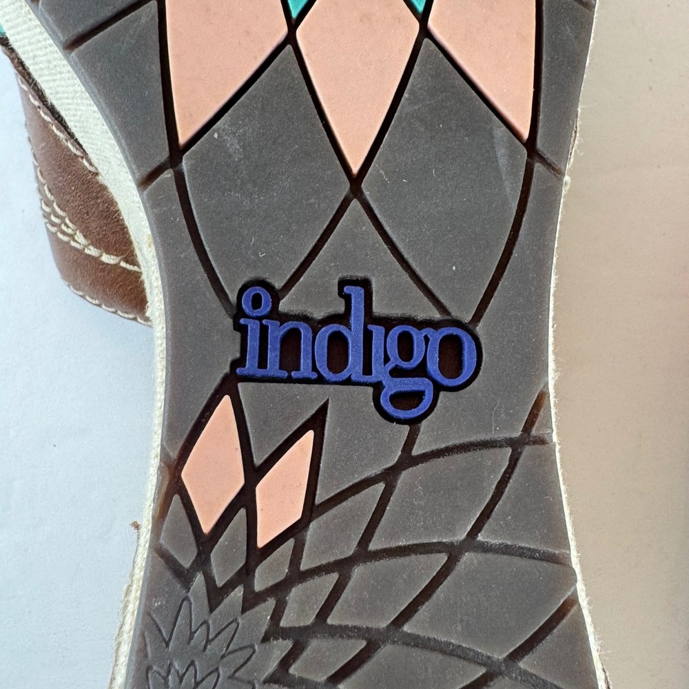 Indigo by Clarks Womens Teal Brown Leather Leaf Wedge Sandals Size 8.5M 80354 - Picture 9 of 10